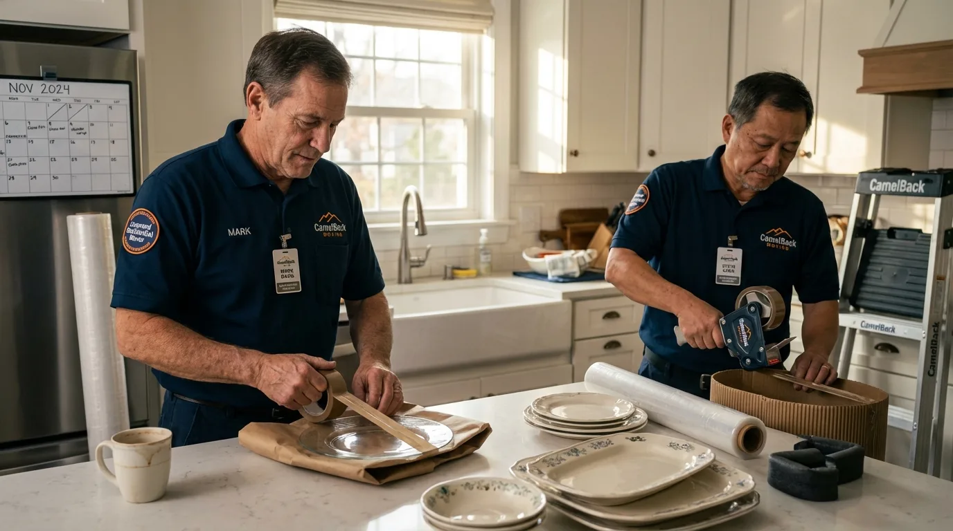 Professional crew packing kitchen dishware in Rising Sun, MD